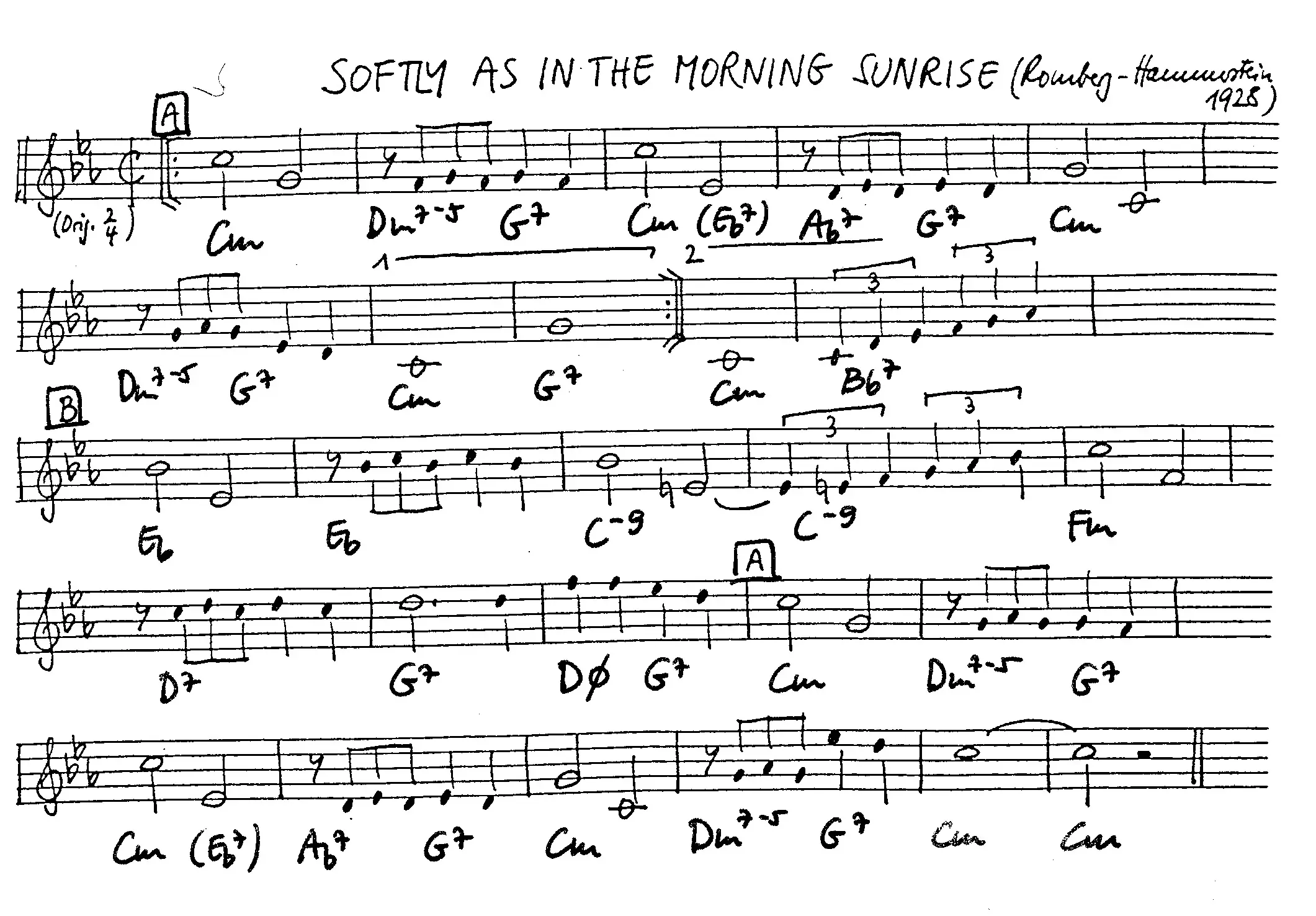softly as in the morning sunrise free jazz leadsheet - Courtesy of the Jungle Jazz Band